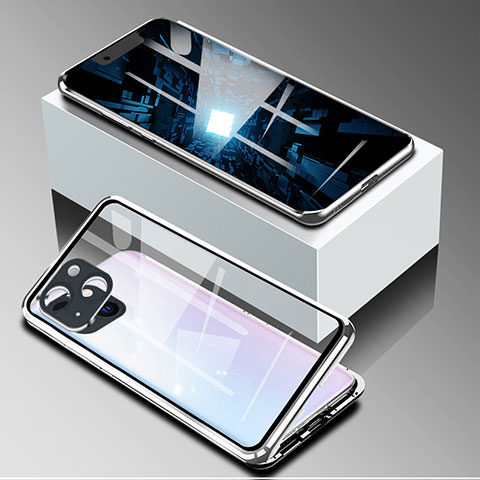 Custodia Lusso Alluminio Laterale Specchio 360 Gradi Cover M09 per Apple iPhone 13 Argento