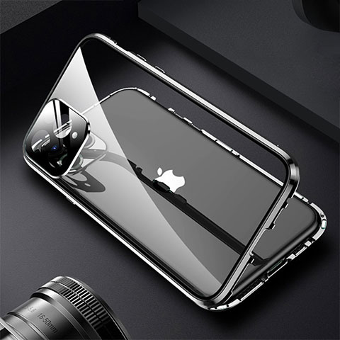 Custodia Lusso Alluminio Laterale Specchio 360 Gradi Cover M09 per Apple iPhone 13 Pro Max Nero