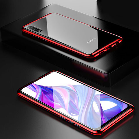 Custodia Lusso Alluminio Laterale Specchio 360 Gradi Cover M09 per Huawei Honor 9X Rosso