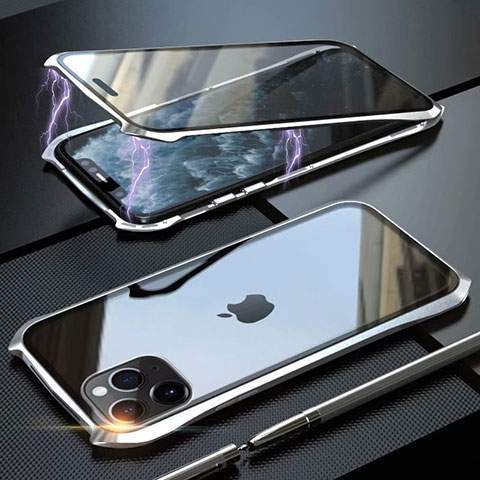 Custodia Lusso Alluminio Laterale Specchio 360 Gradi Cover M10 per Apple iPhone 11 Pro Argento