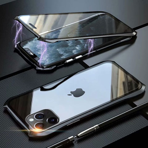 Custodia Lusso Alluminio Laterale Specchio 360 Gradi Cover M10 per Apple iPhone 11 Pro Max Nero