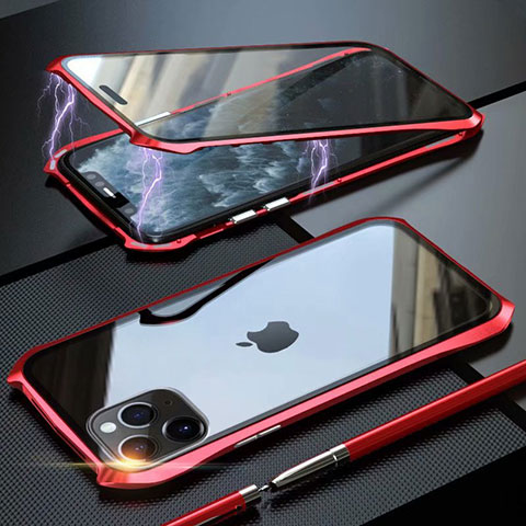 Custodia Lusso Alluminio Laterale Specchio 360 Gradi Cover M10 per Apple iPhone 11 Pro Max Rosso