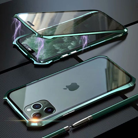 Custodia Lusso Alluminio Laterale Specchio 360 Gradi Cover M10 per Apple iPhone 11 Pro Max Verde