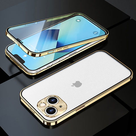 Custodia Lusso Alluminio Laterale Specchio 360 Gradi Cover M10 per Apple iPhone 14 Plus Oro
