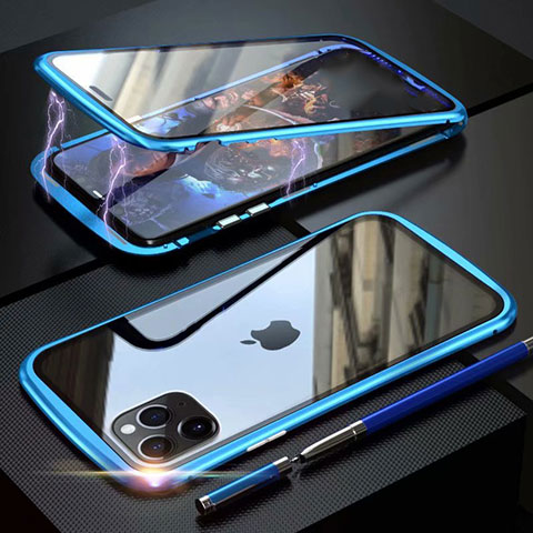 Custodia Lusso Alluminio Laterale Specchio 360 Gradi Cover M11 per Apple iPhone 11 Pro Cielo Blu