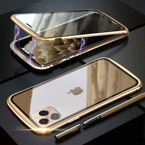 Custodia Lusso Alluminio Laterale Specchio 360 Gradi Cover M11 per Apple iPhone 11 Pro Max Oro