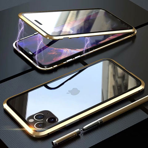 Custodia Lusso Alluminio Laterale Specchio 360 Gradi Cover M12 per Apple iPhone 11 Pro Max Oro