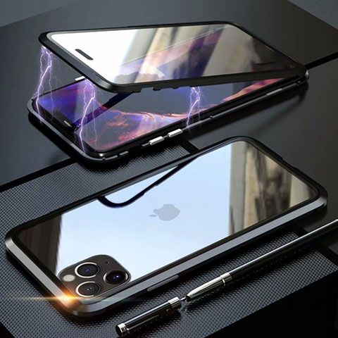 Custodia Lusso Alluminio Laterale Specchio 360 Gradi Cover M12 per Apple iPhone 11 Pro Nero