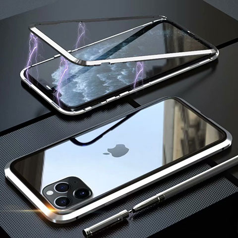 Custodia Lusso Alluminio Laterale Specchio 360 Gradi Cover M14 per Apple iPhone 11 Pro Argento