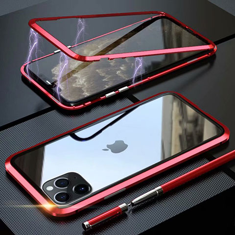Custodia Lusso Alluminio Laterale Specchio 360 Gradi Cover M14 per Apple iPhone 11 Pro Rosso