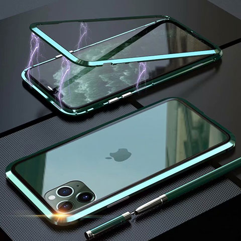 Custodia Lusso Alluminio Laterale Specchio 360 Gradi Cover M14 per Apple iPhone 11 Pro Verde
