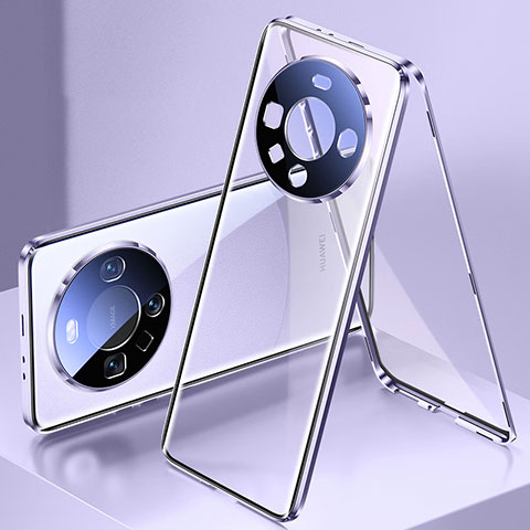 Custodia Lusso Alluminio Laterale Specchio 360 Gradi Cover P01 per Huawei Mate 60 Viola