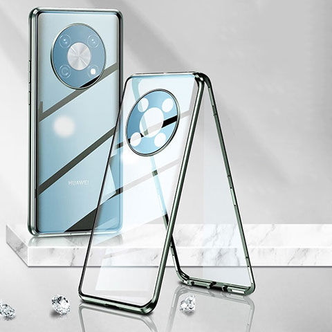 Custodia Lusso Alluminio Laterale Specchio 360 Gradi Cover P01 per Huawei Nova Y90 Verde