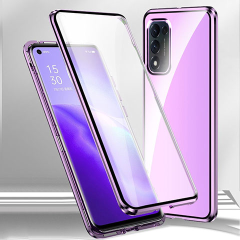 Custodia Lusso Alluminio Laterale Specchio 360 Gradi Cover P01 per Oppo A55S 5G Viola