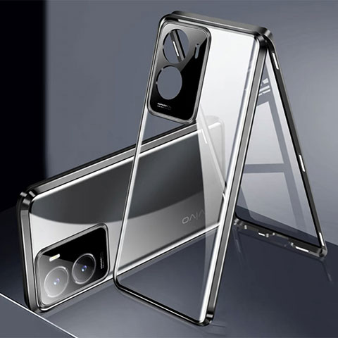 Custodia Lusso Alluminio Laterale Specchio 360 Gradi Cover P01 per Vivo iQOO Z7x 5G Nero