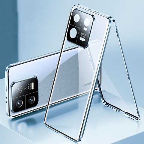 Custodia Lusso Alluminio Laterale Specchio 360 Gradi Cover P01 per Xiaomi Mi 13 Pro 5G Blu