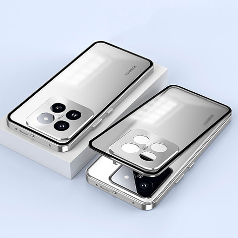 Custodia Lusso Alluminio Laterale Specchio 360 Gradi Cover P01 per Xiaomi Mi 14 5G Argento