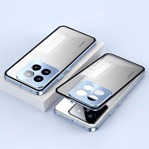 Custodia Lusso Alluminio Laterale Specchio 360 Gradi Cover P01 per Xiaomi Mi 14 5G Blu