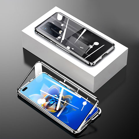 Custodia Lusso Alluminio Laterale Specchio 360 Gradi Cover P02 per Huawei Mate X2 Nero