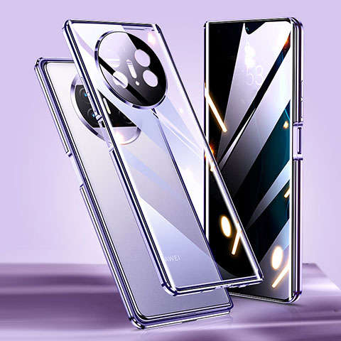 Custodia Lusso Alluminio Laterale Specchio 360 Gradi Cover P02 per Huawei Mate X3 Viola