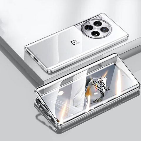 Custodia Lusso Alluminio Laterale Specchio 360 Gradi Cover P02 per OnePlus 12R 5G Argento