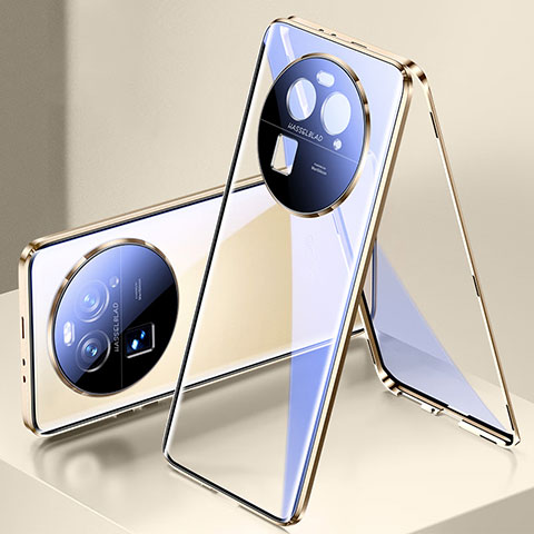 Custodia Lusso Alluminio Laterale Specchio 360 Gradi Cover P02 per Oppo Find X6 5G Oro