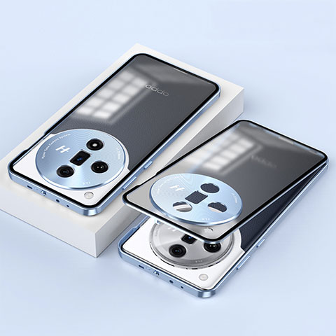 Custodia Lusso Alluminio Laterale Specchio 360 Gradi Cover P02 per Oppo Find X7 Ultra 5G Blu