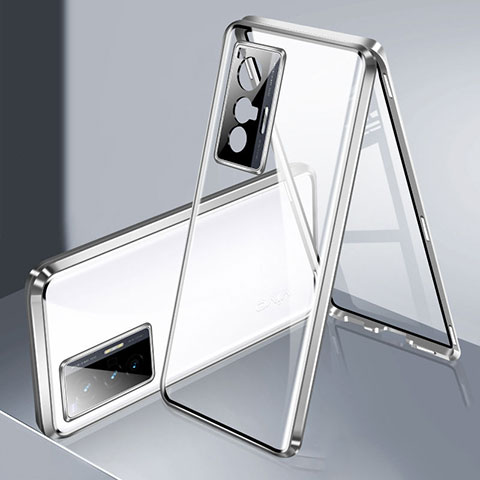 Custodia Lusso Alluminio Laterale Specchio 360 Gradi Cover P02 per Vivo X70 5G Argento
