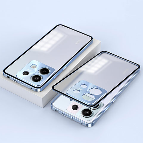 Custodia Lusso Alluminio Laterale Specchio 360 Gradi Cover P02 per Xiaomi Redmi Note 13 Pro 5G Blu