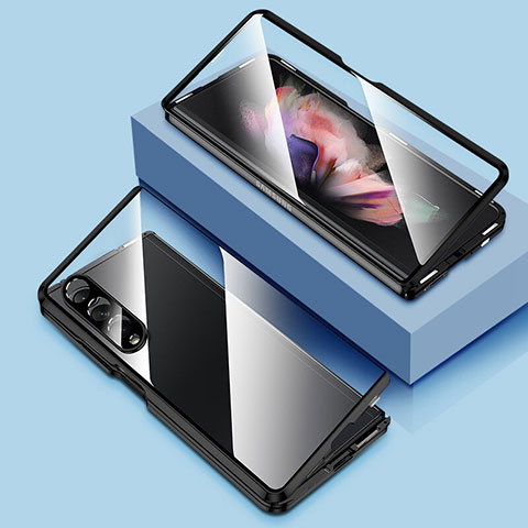 Custodia Lusso Alluminio Laterale Specchio 360 Gradi Cover P03 per Samsung Galaxy Z Fold4 5G Nero