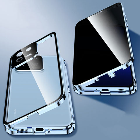 Custodia Lusso Alluminio Laterale Specchio 360 Gradi Cover P03 per Xiaomi Mi 13 Pro 5G Blu