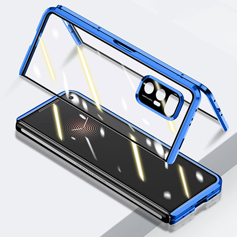Custodia Lusso Alluminio Laterale Specchio 360 Gradi Cover P03 per Xiaomi Mix Fold 5G Blu