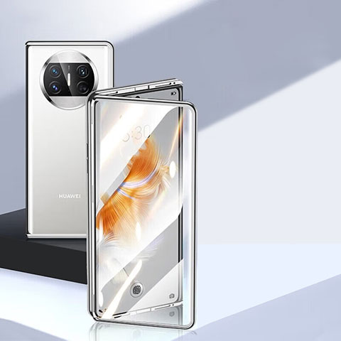 Custodia Lusso Alluminio Laterale Specchio 360 Gradi Cover P04 per Huawei Mate X3 Argento