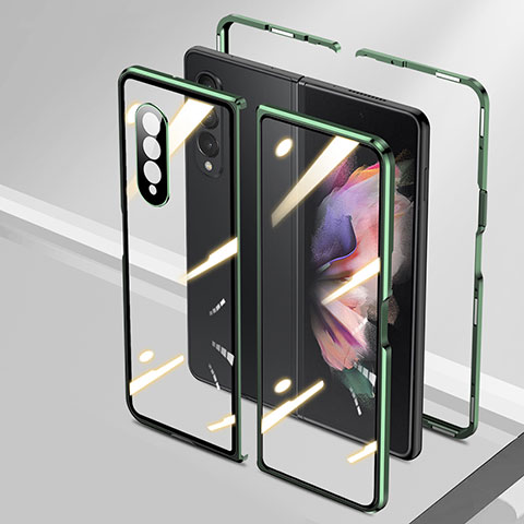 Custodia Lusso Alluminio Laterale Specchio 360 Gradi Cover P05 per Samsung Galaxy Z Fold3 5G Verde