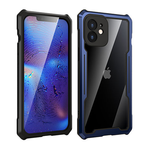 Custodia Lusso Alluminio Laterale Specchio 360 Gradi Cover per Apple iPhone 12 Mini Blu e Nero