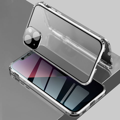 Custodia Lusso Alluminio Laterale Specchio 360 Gradi Cover per Apple iPhone 13 Mini Argento