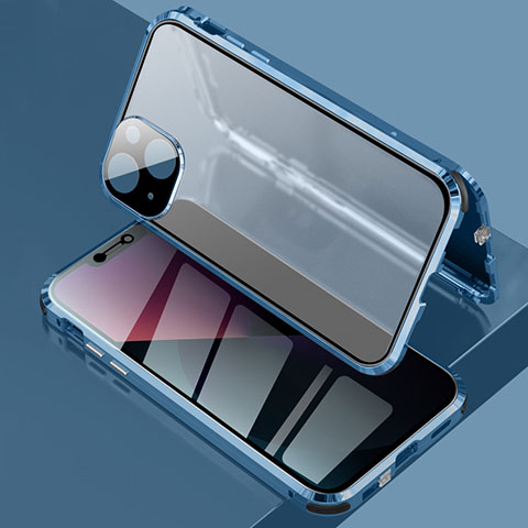 Custodia Lusso Alluminio Laterale Specchio 360 Gradi Cover per Apple iPhone 13 Mini Blu