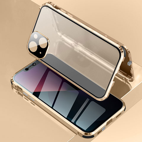 Custodia Lusso Alluminio Laterale Specchio 360 Gradi Cover per Apple iPhone 13 Mini Oro