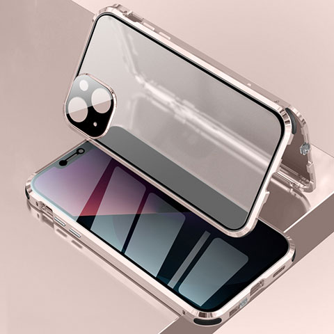 Custodia Lusso Alluminio Laterale Specchio 360 Gradi Cover per Apple iPhone 13 Mini Oro Rosa