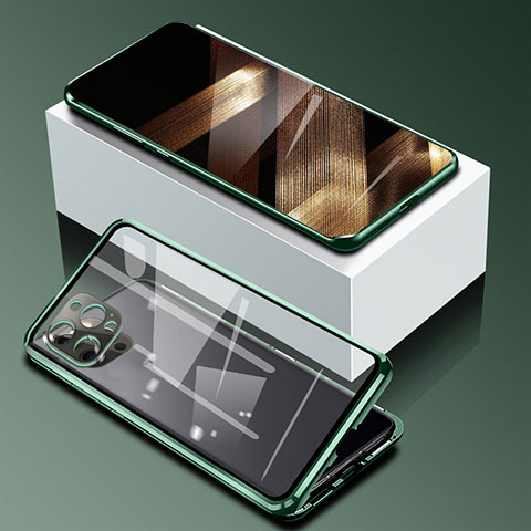 Custodia Lusso Alluminio Laterale Specchio 360 Gradi Cover per Apple iPhone 14 Pro Max Verde