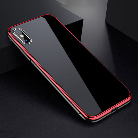 Custodia Lusso Alluminio Laterale Specchio 360 Gradi Cover per Apple iPhone X Rosso e Nero