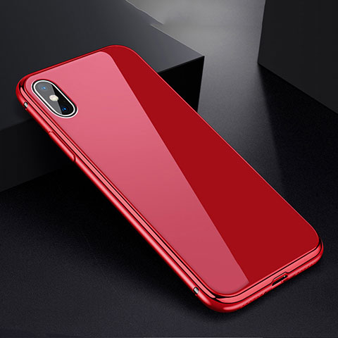 Custodia Lusso Alluminio Laterale Specchio 360 Gradi Cover per Apple iPhone Xs Rosso