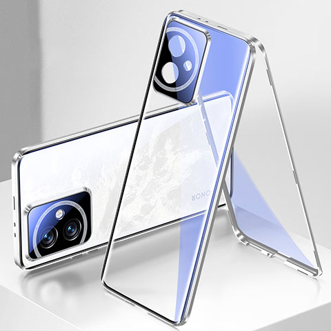 Custodia Lusso Alluminio Laterale Specchio 360 Gradi Cover per Huawei Honor 100 5G Argento