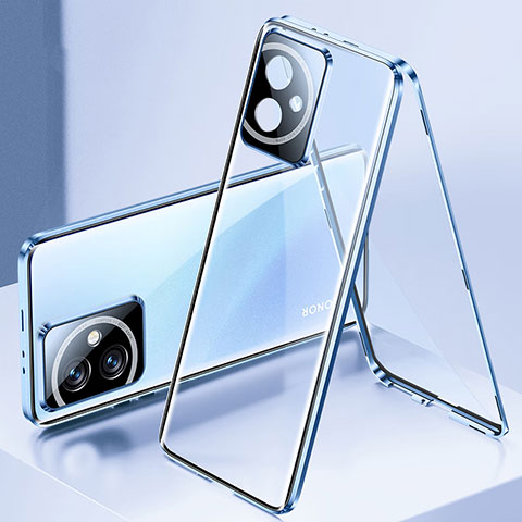 Custodia Lusso Alluminio Laterale Specchio 360 Gradi Cover per Huawei Honor 100 5G Blu