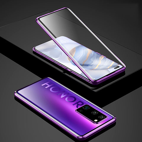 Custodia Lusso Alluminio Laterale Specchio 360 Gradi Cover per Huawei Honor 30 Pro Viola