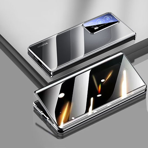 Custodia Lusso Alluminio Laterale Specchio 360 Gradi Cover per Huawei Honor Magic V2 5G Nero