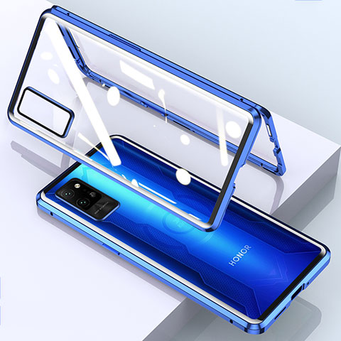 Custodia Lusso Alluminio Laterale Specchio 360 Gradi Cover per Huawei Honor Play4 Pro 5G Blu