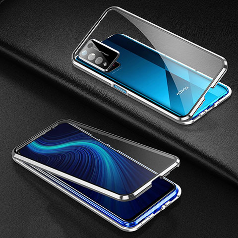 Custodia Lusso Alluminio Laterale Specchio 360 Gradi Cover per Huawei Honor X10 5G Argento