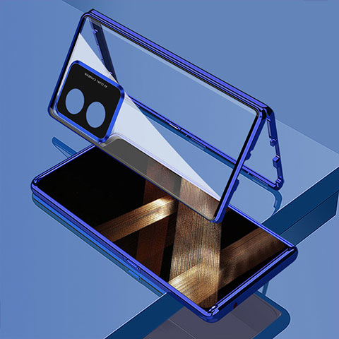 Custodia Lusso Alluminio Laterale Specchio 360 Gradi Cover per Huawei Honor X5 Plus Blu
