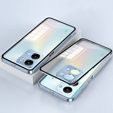 Custodia Lusso Alluminio Laterale Specchio 360 Gradi Cover per Huawei Honor X7a Blu